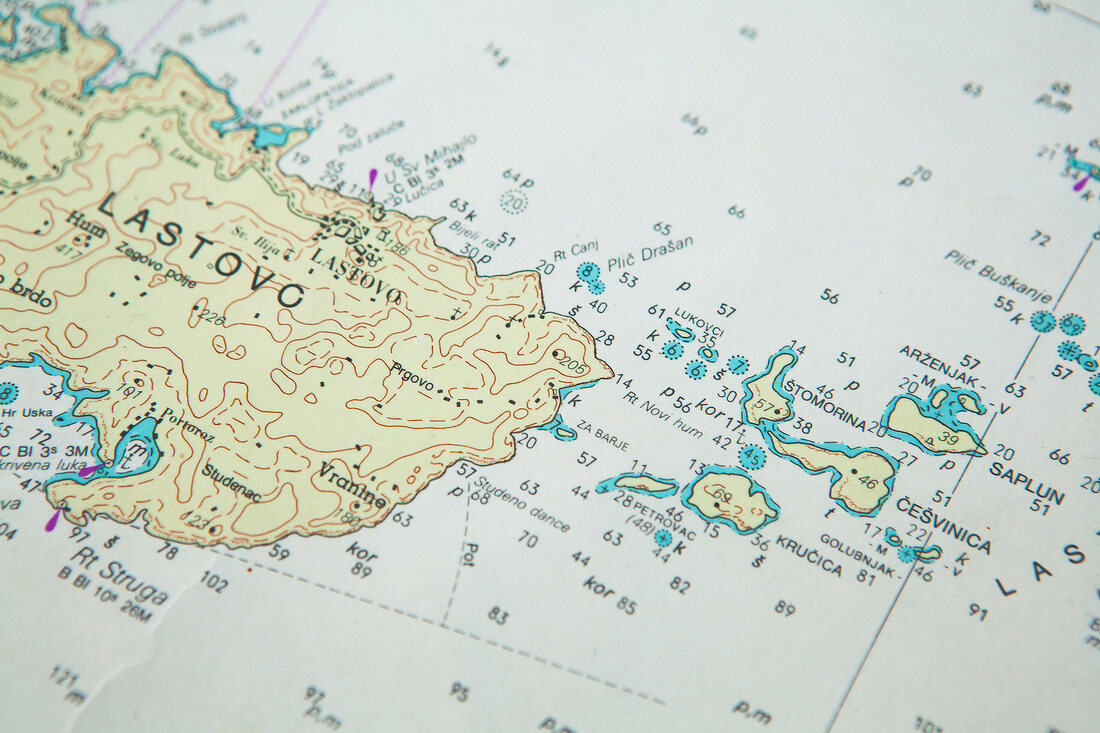 Close-up of Lastovo island map, Croatia