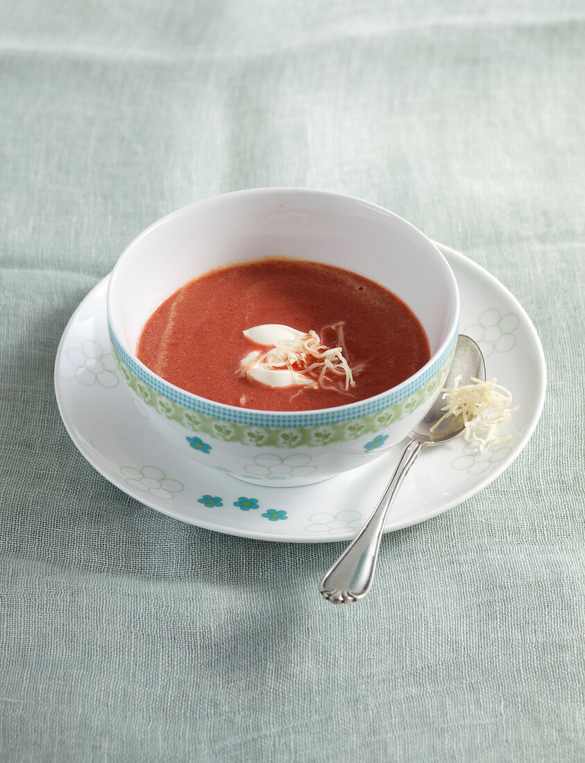 Bowl of beetroot soup with horseradish