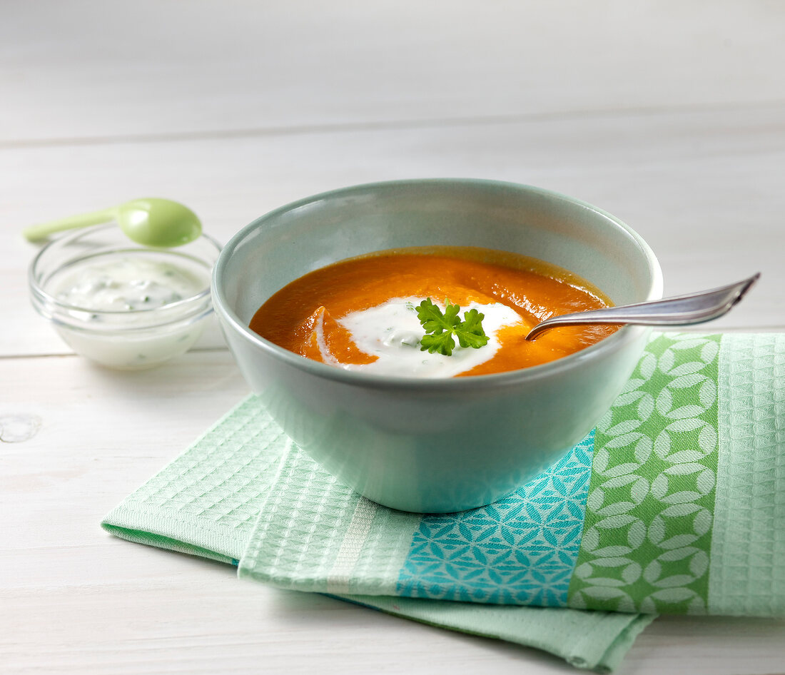 Red lentil soup in bowl