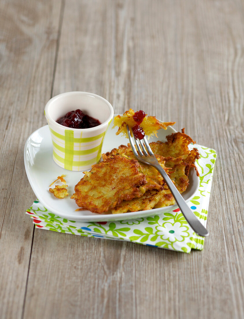 Potato rosti with thyme on plate