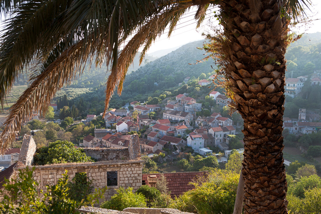 Elevated view of Town of Lastovo island in Croatia