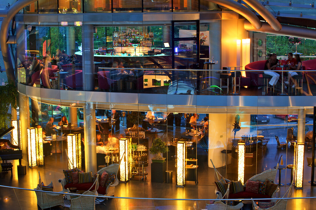 People dinning at Ikarus Restaurant in Hangar-7, Salzburg, Austria