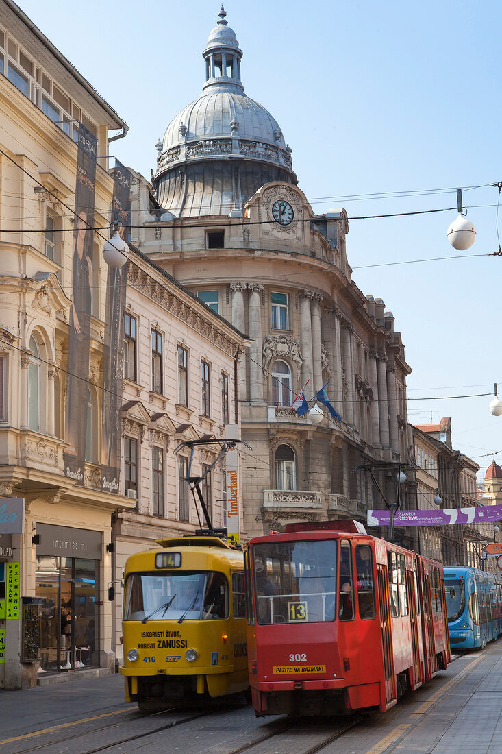 Trams in the old shopping street Ilica, Zagreb, Croatia