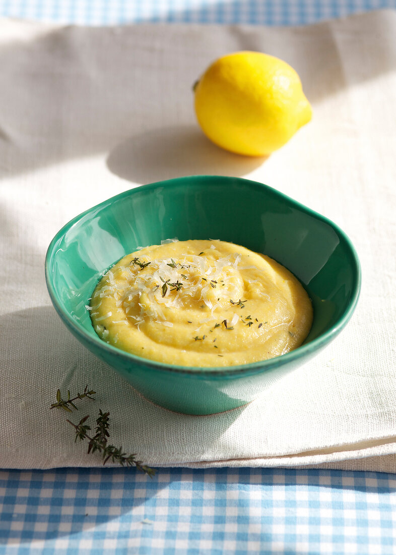 Thyme and lemon polenta in bowl