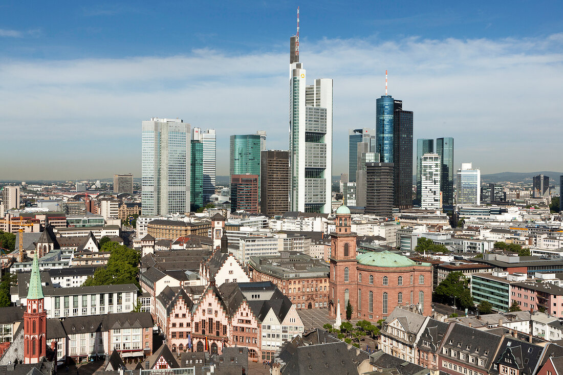 View of skyline of Frankfurt, Hesse, Germany