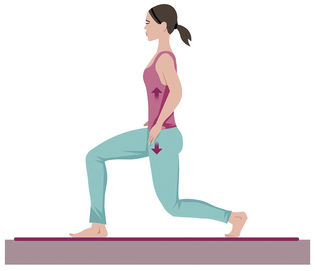Illustration of side view of girl doing lunges