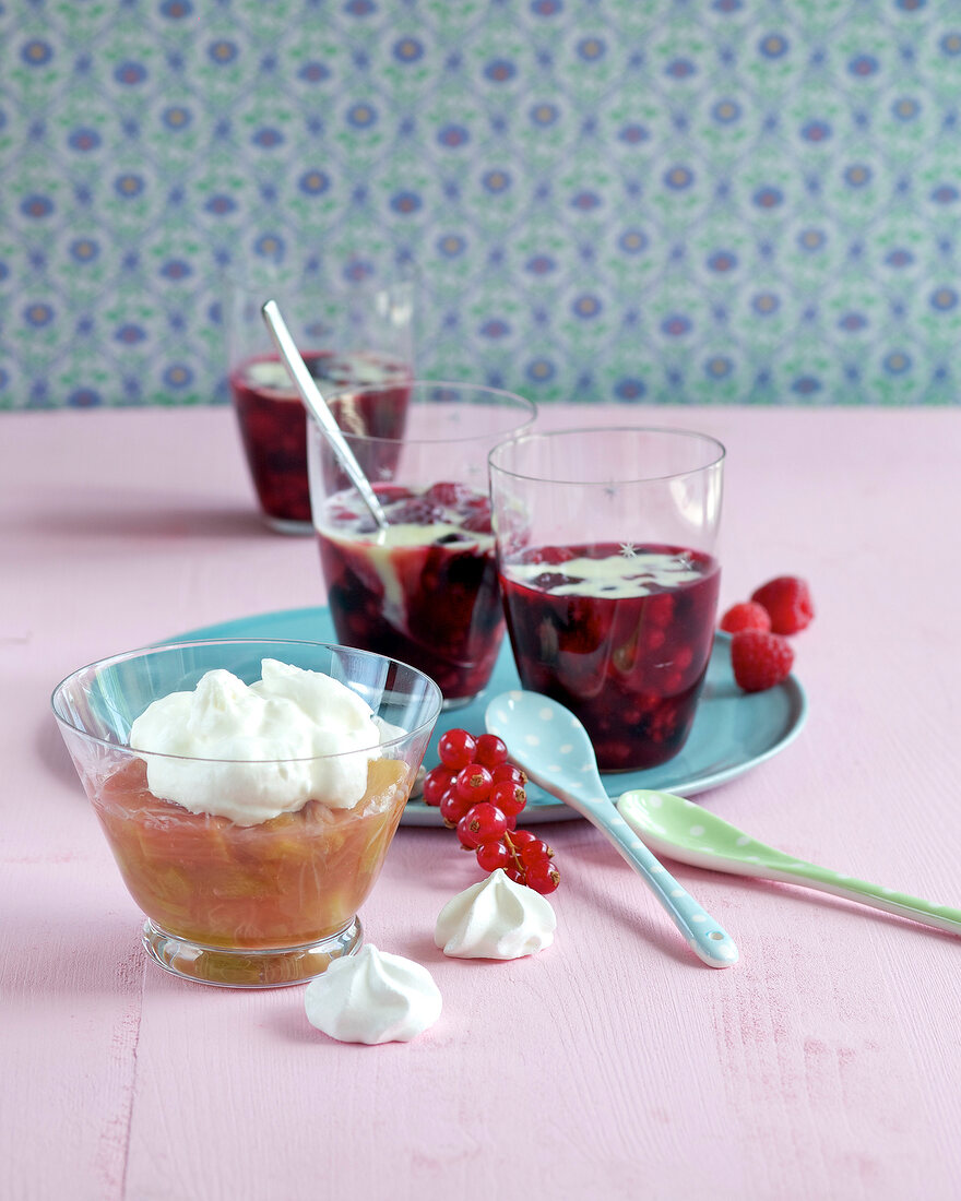 Red berry compote and rhubarb compote in glasses