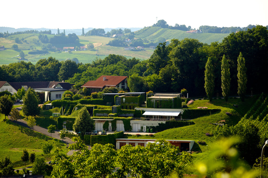 View of wineries in Straden, Austria