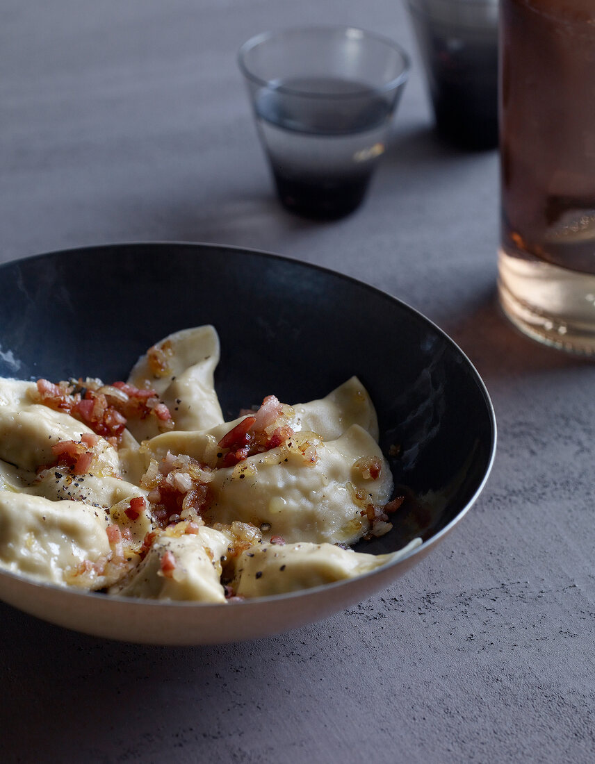 Sauerkraut pierogi in bowl