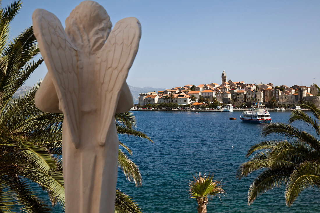 Statue near Adriatic Sea and Korcula island, Dubrovnik-Neretva, Croatia