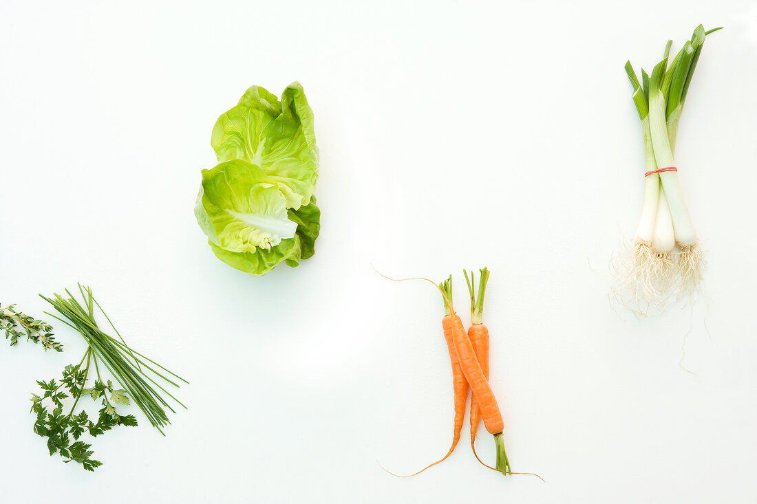 Assortment of vegetables on white background