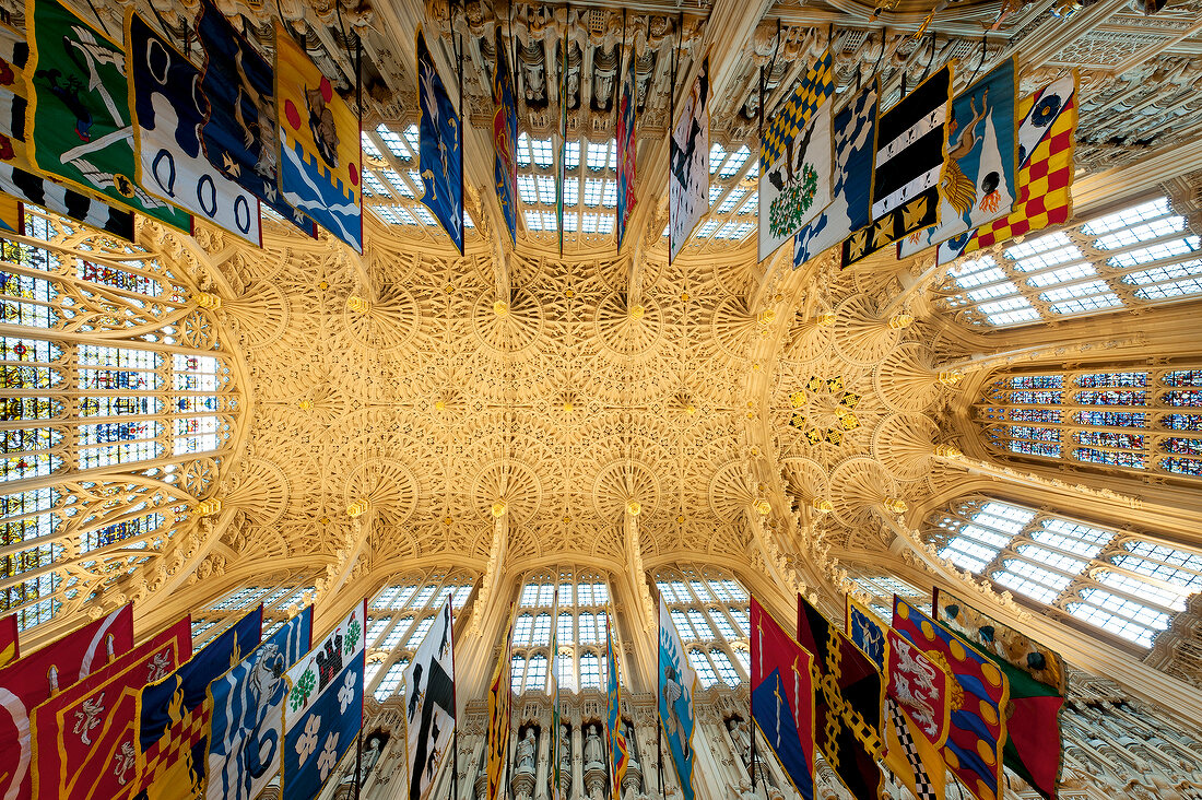 View of fan vaulting in St. Mary's Chapel, Westminster Abbey, London, UK
