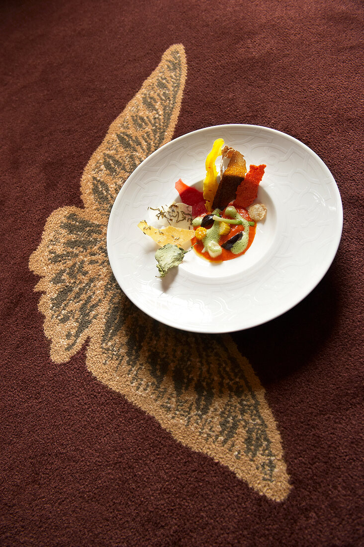 Potato and mushroom soup on plate, Scotland