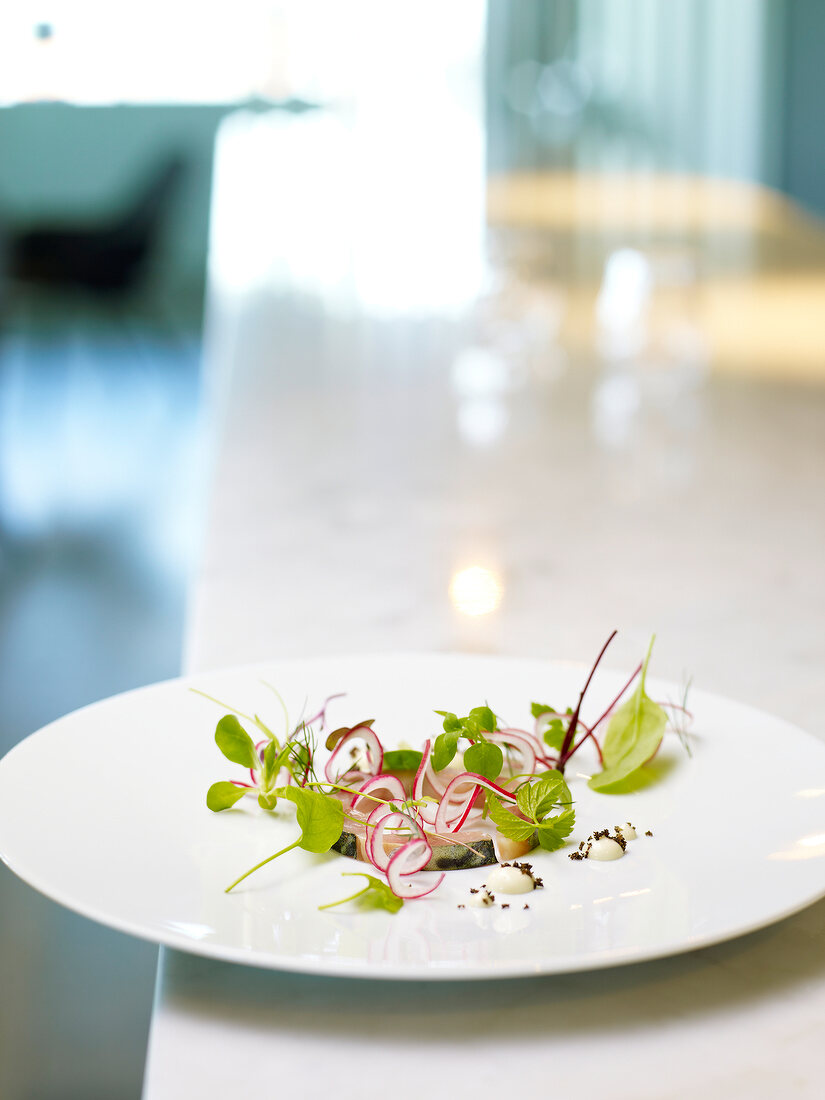 Mackerel with dill and horseradish on plate