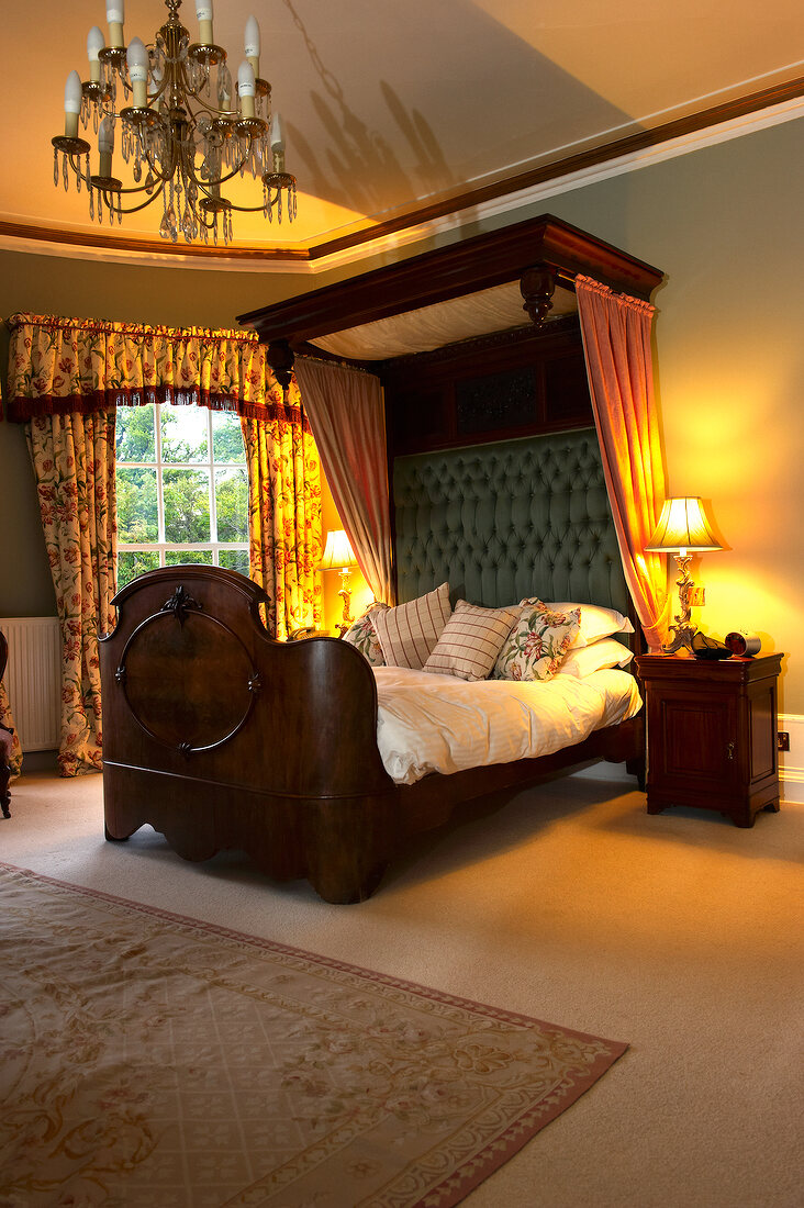 Bed with canopy in a suite of Boath House Hotel in Scotland
