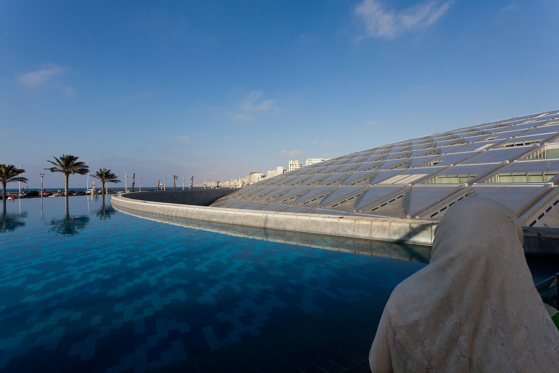 View of glass roof of the Library of Alexandria, Egypt