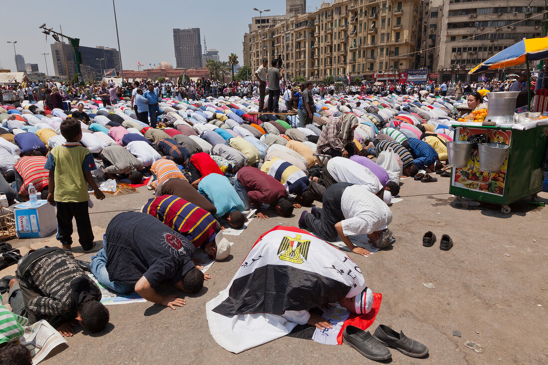 Mass prayer being offered on Friday at Tahrir Square, Cairo, Egypt