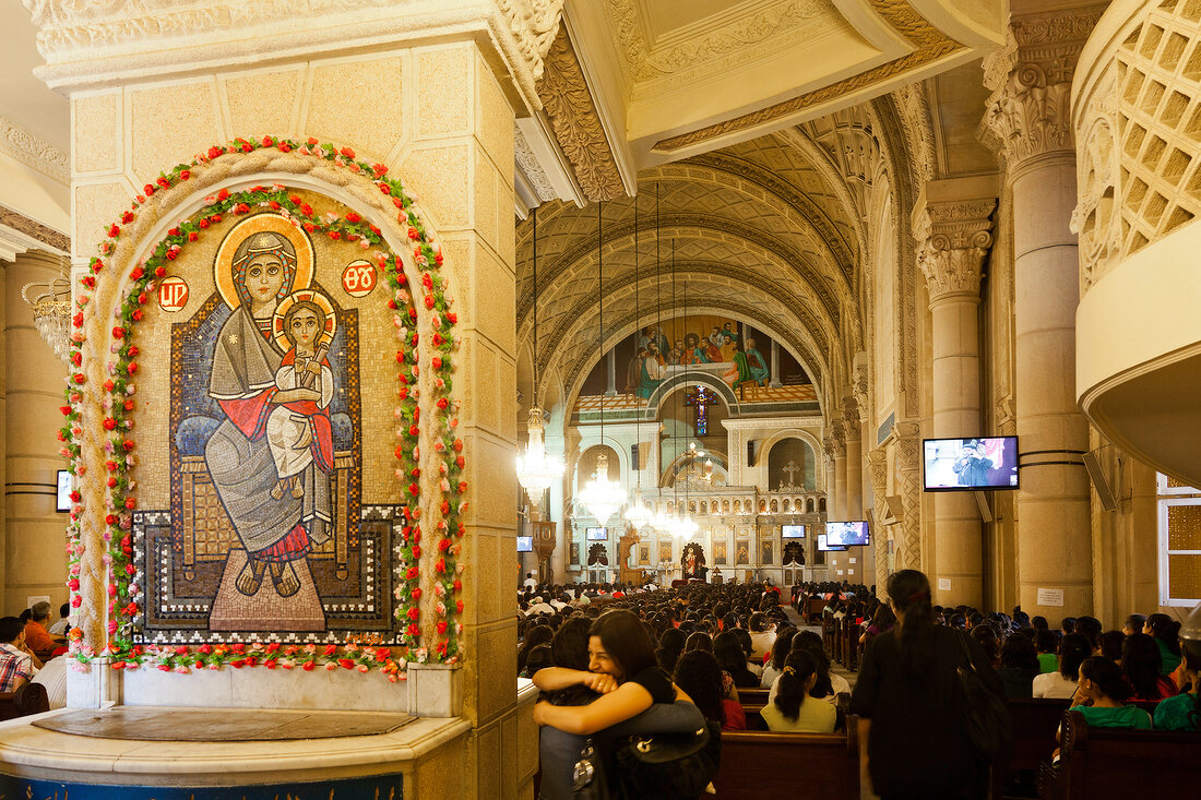 People at fair of Saint Mark's Coptic Orthodox Cathedral, Cairo, Egypt