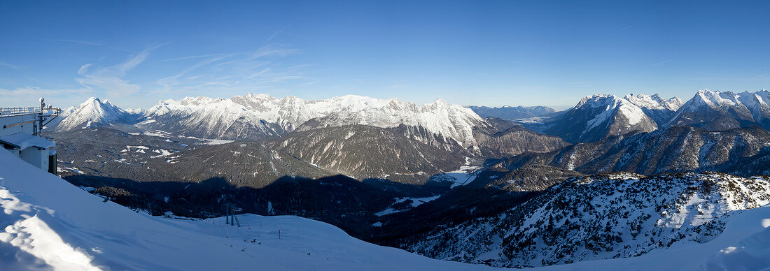 View of mountain range with snow in Leutaschtal, Tirol, Austria