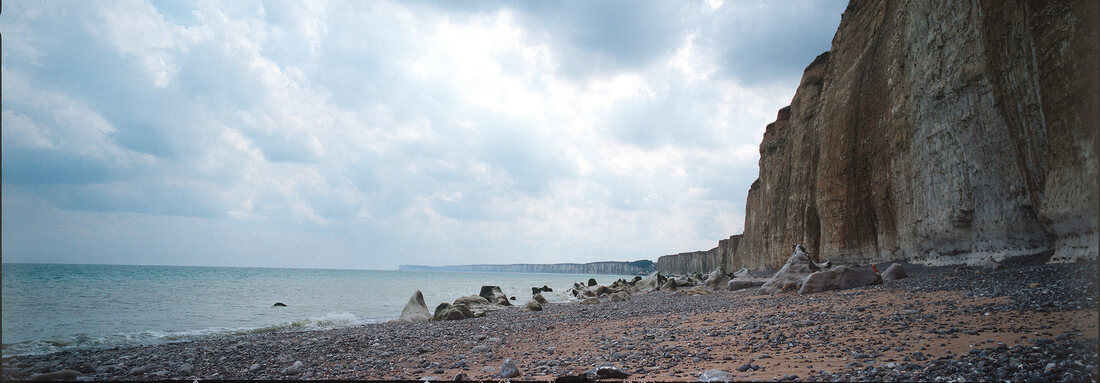 View of sea coast with cliffs in Brittany, France