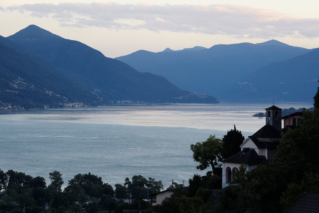 View of Lake Maggiore at Dusk, Ticino, Switzerland