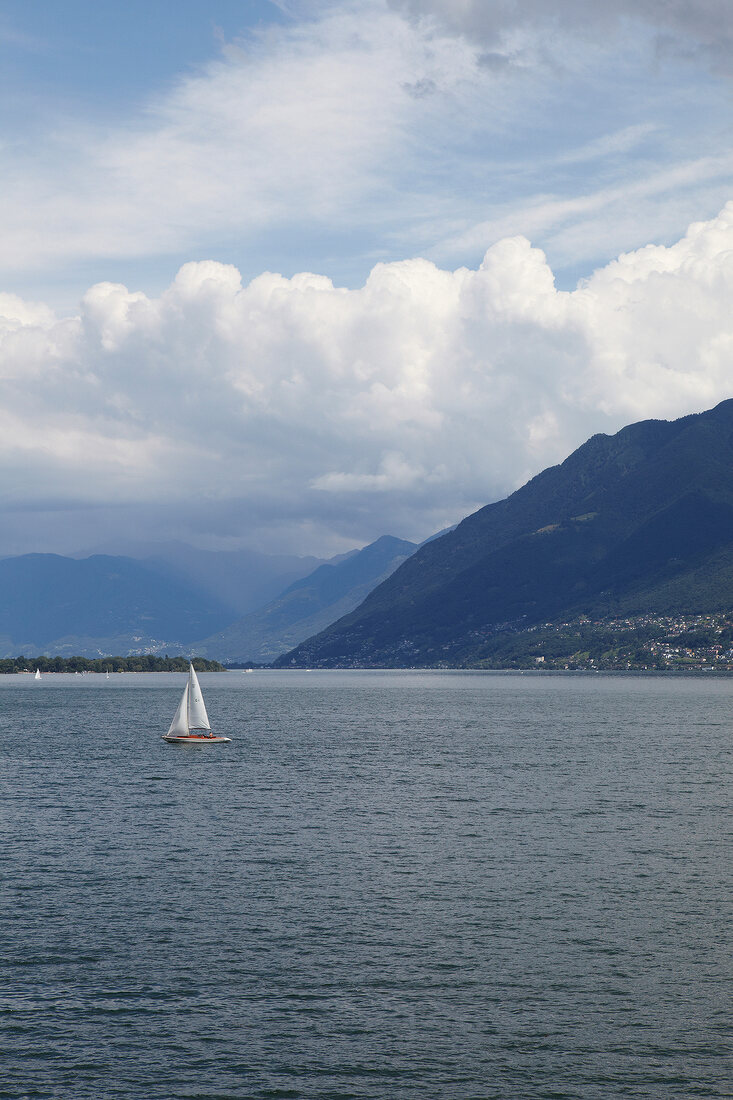 Sailboat in Lake Maggiore, Ticino, Switzerland