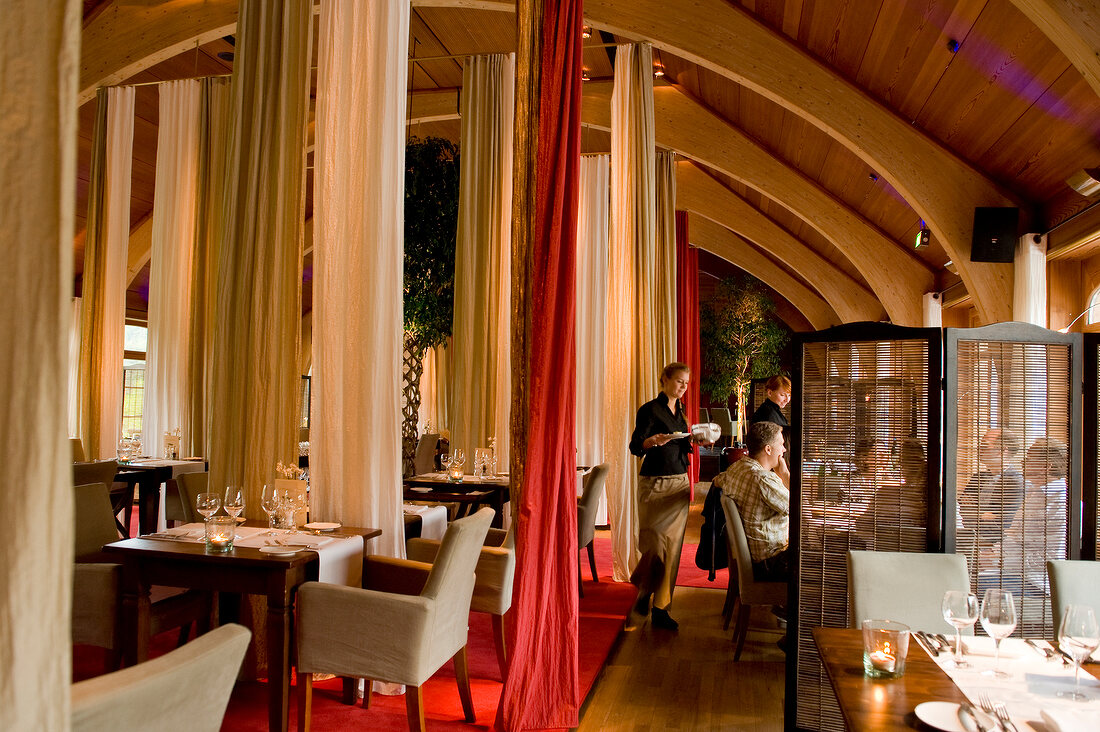 People at Restaurant La Salla in hotel Schloss Elmau, Upper Bavaria, Germany