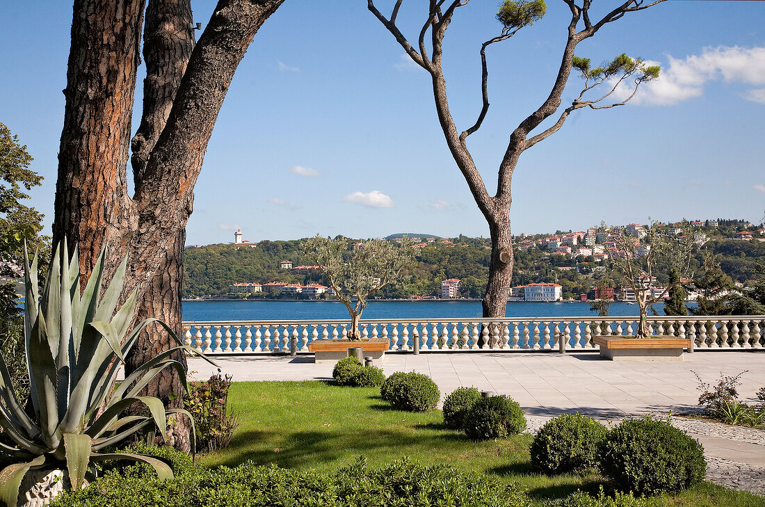 View of Cityscape and Bosporus shore from Sakip Sabanci Museum garden, Istanbul