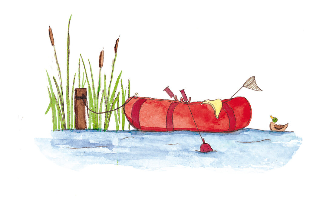 Schlauchboot auf See, Illustration 