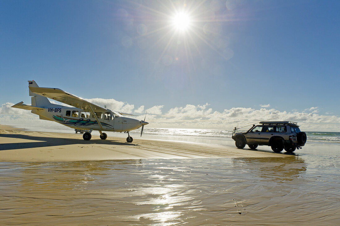View of aircraft and car on Fraser Iceland, Queensland, Australia