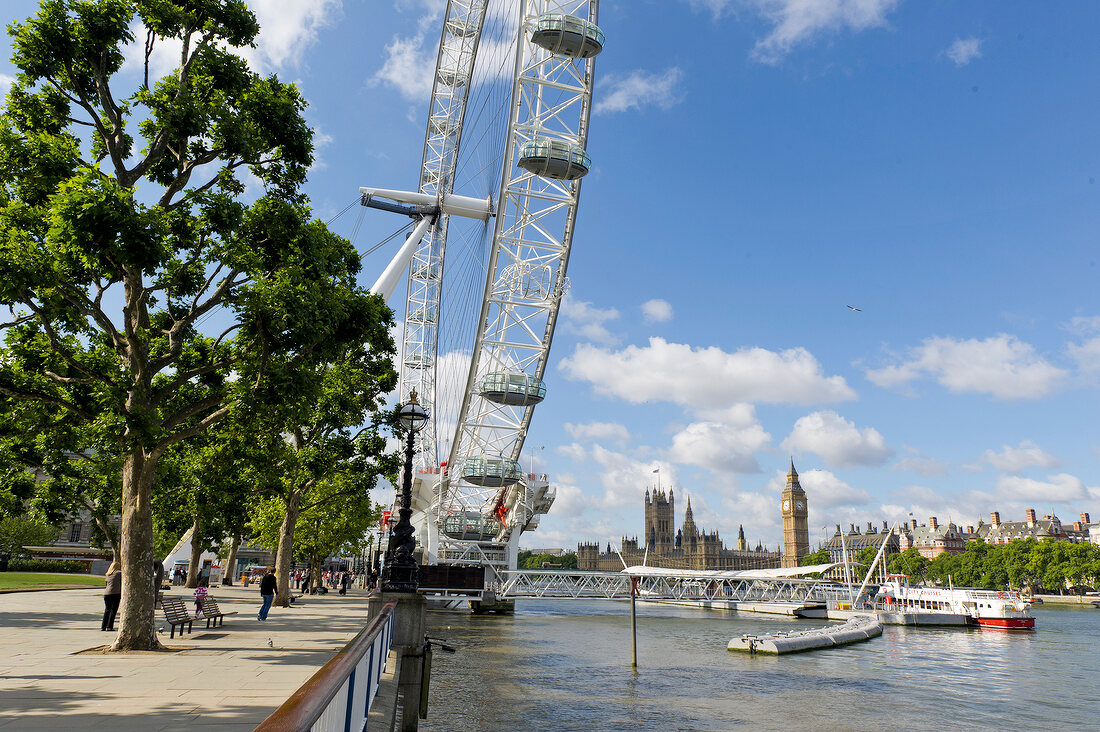 View of London eye in River Thames, city of Westminster, London, UK