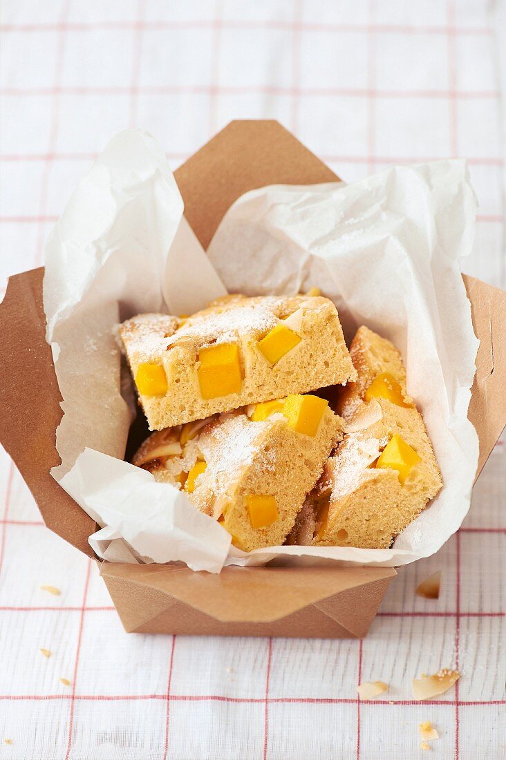 Lactose free mango tray bake cake