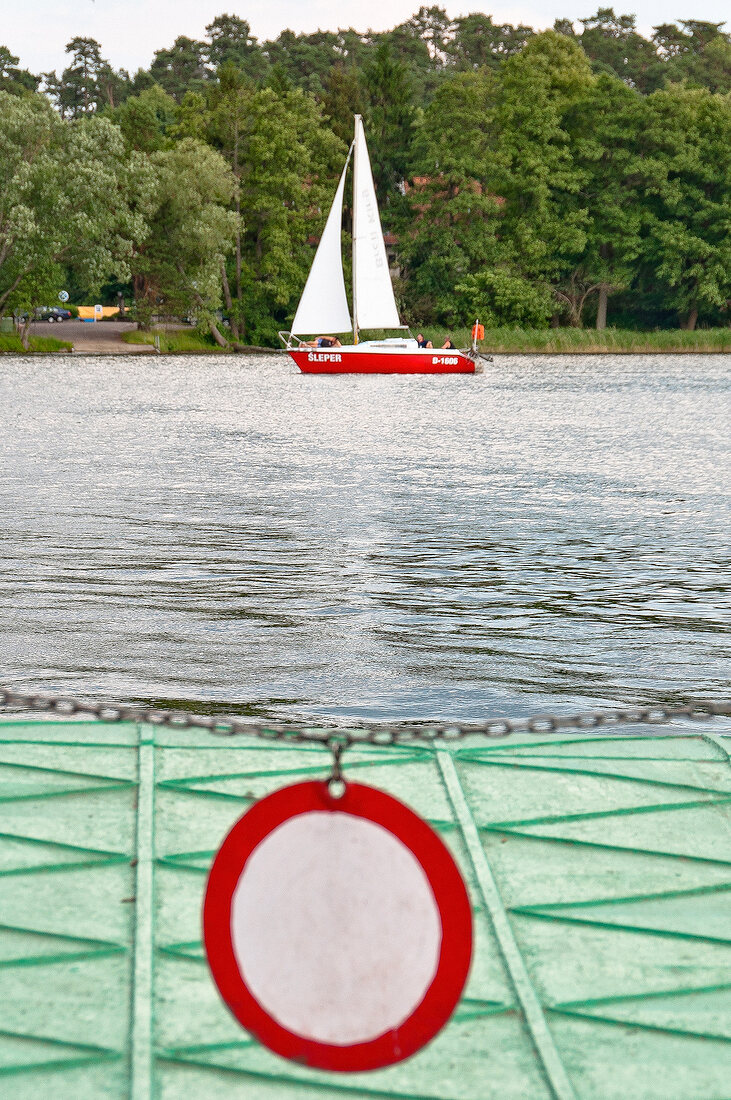 Yacht in Masurian Lake District, Mikolajki, Warmia Masuria, Poland