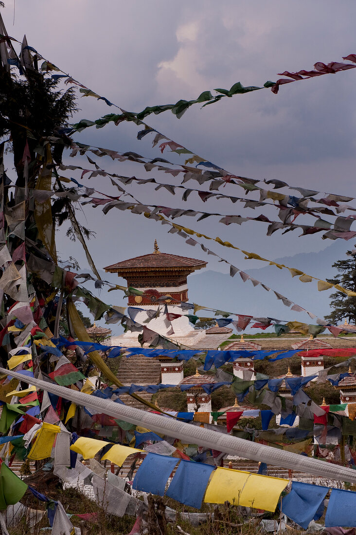 Colourful buntings at temple, Bhutan