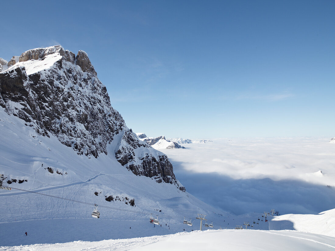 View of Joch Pass ski slope, Uri Alps, Titlis, Engelberg, Switzerland