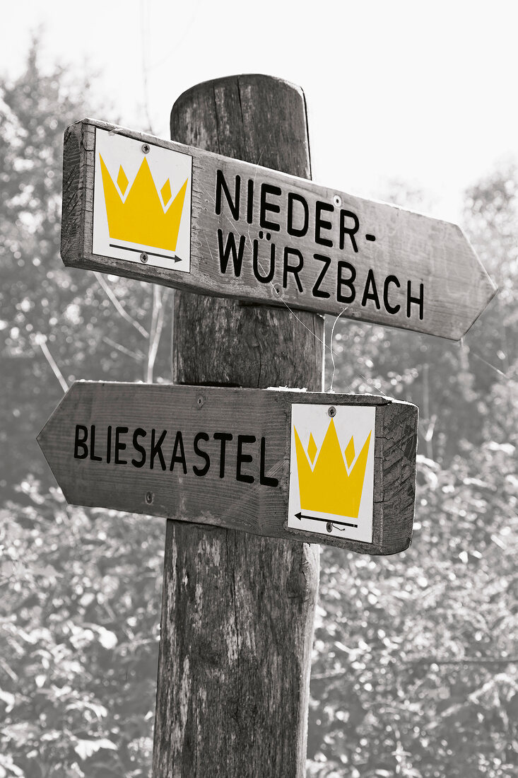 Signpost showing directions to Blieskastel and Nieder wurzbach in Saarland, Germany