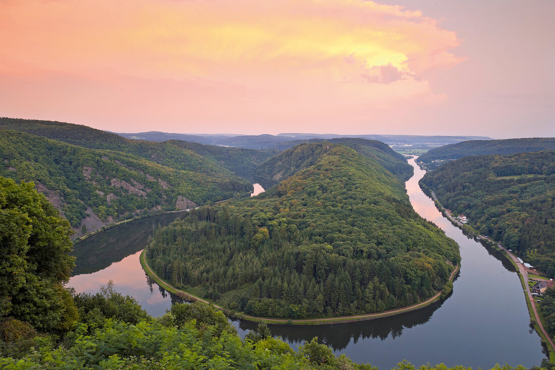 View of Saar loop in Mettlach, Saarland, Germany