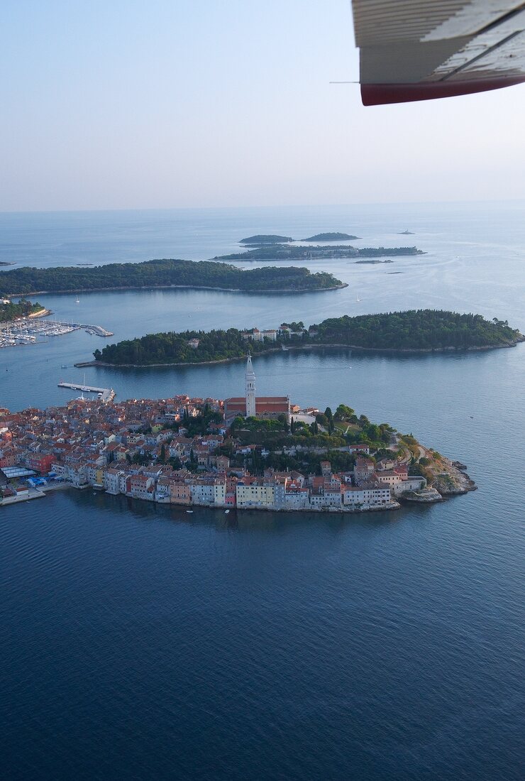 Aerial view of Rovinj's Old Town in Istria, Croatia