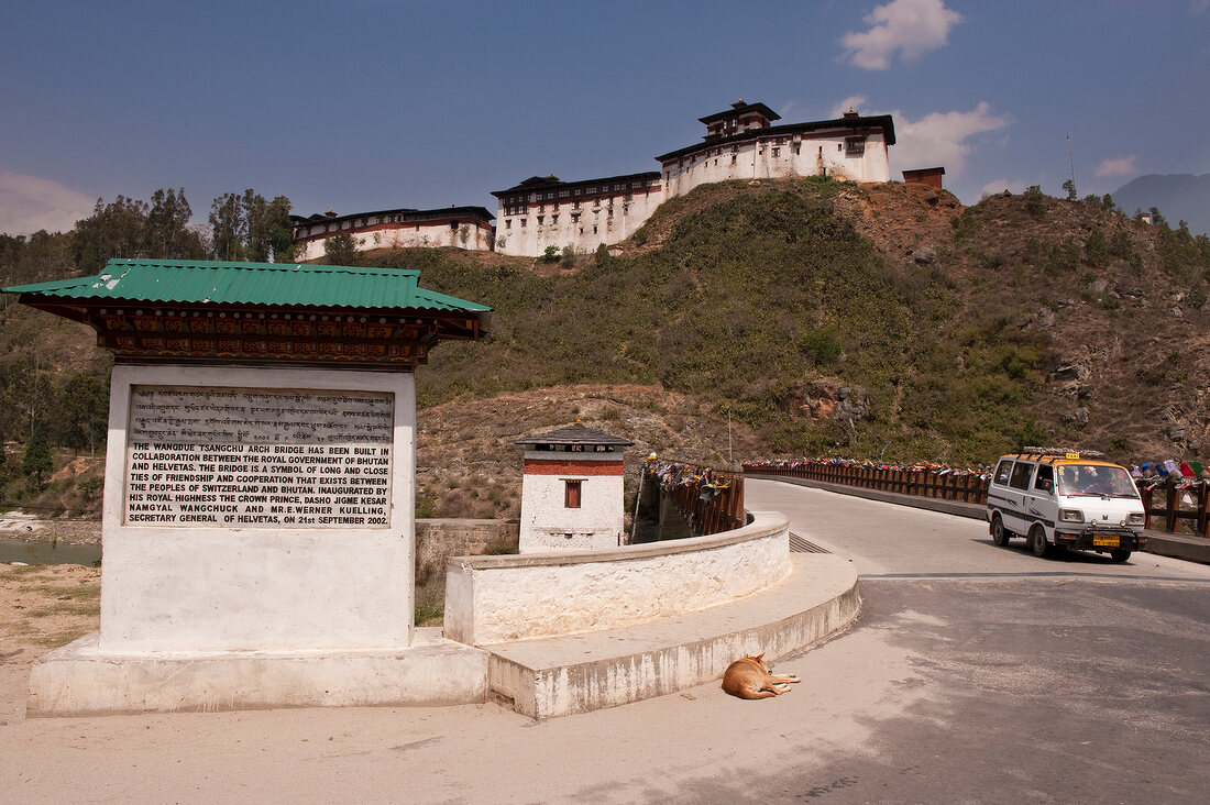 View of bridge and street in Bhutan