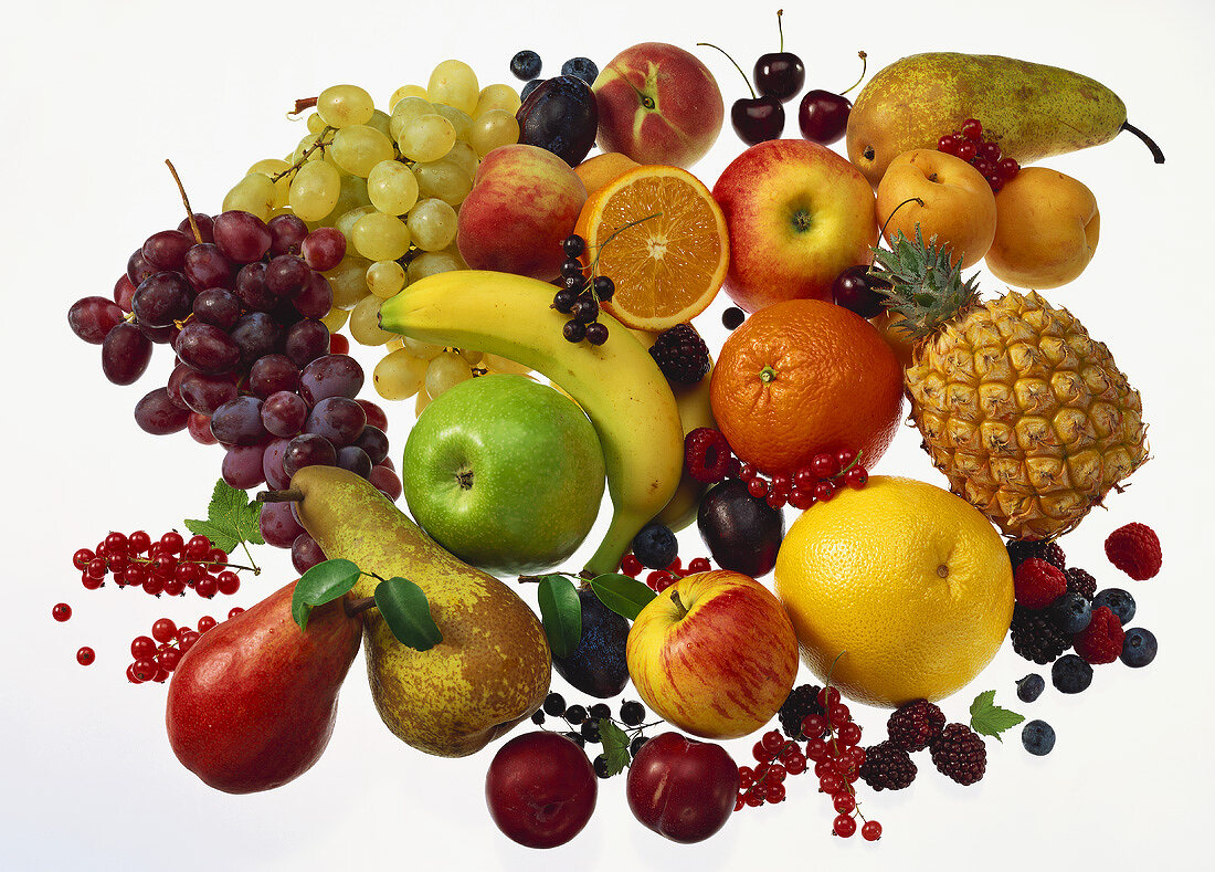 Assorted fruit on sheet of glass