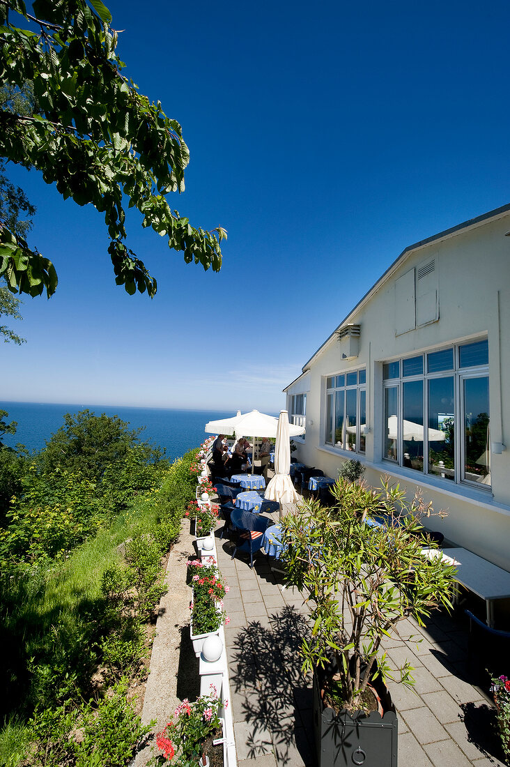 Terrace of Panorama Hotel Lohme on chalk coast, Rugen