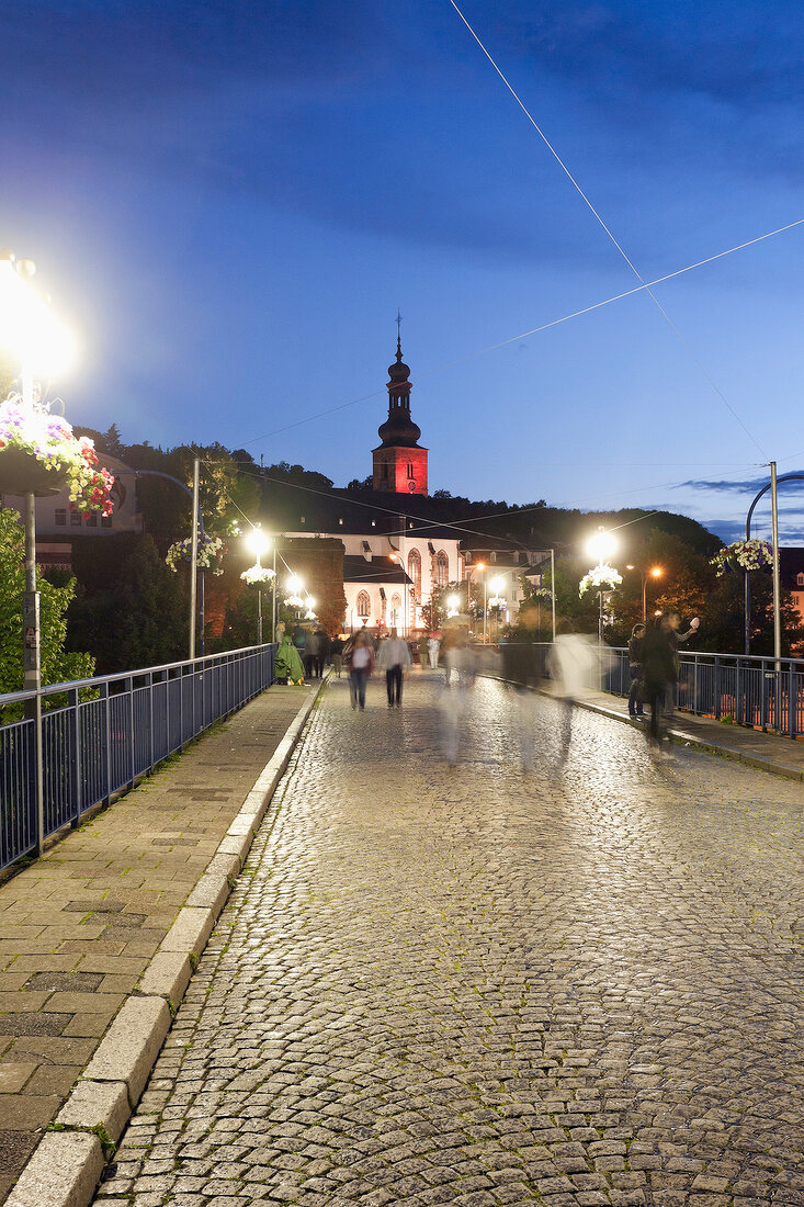 View of Old Bridge pedestrians in Saarbrucken, Saarland, Germany