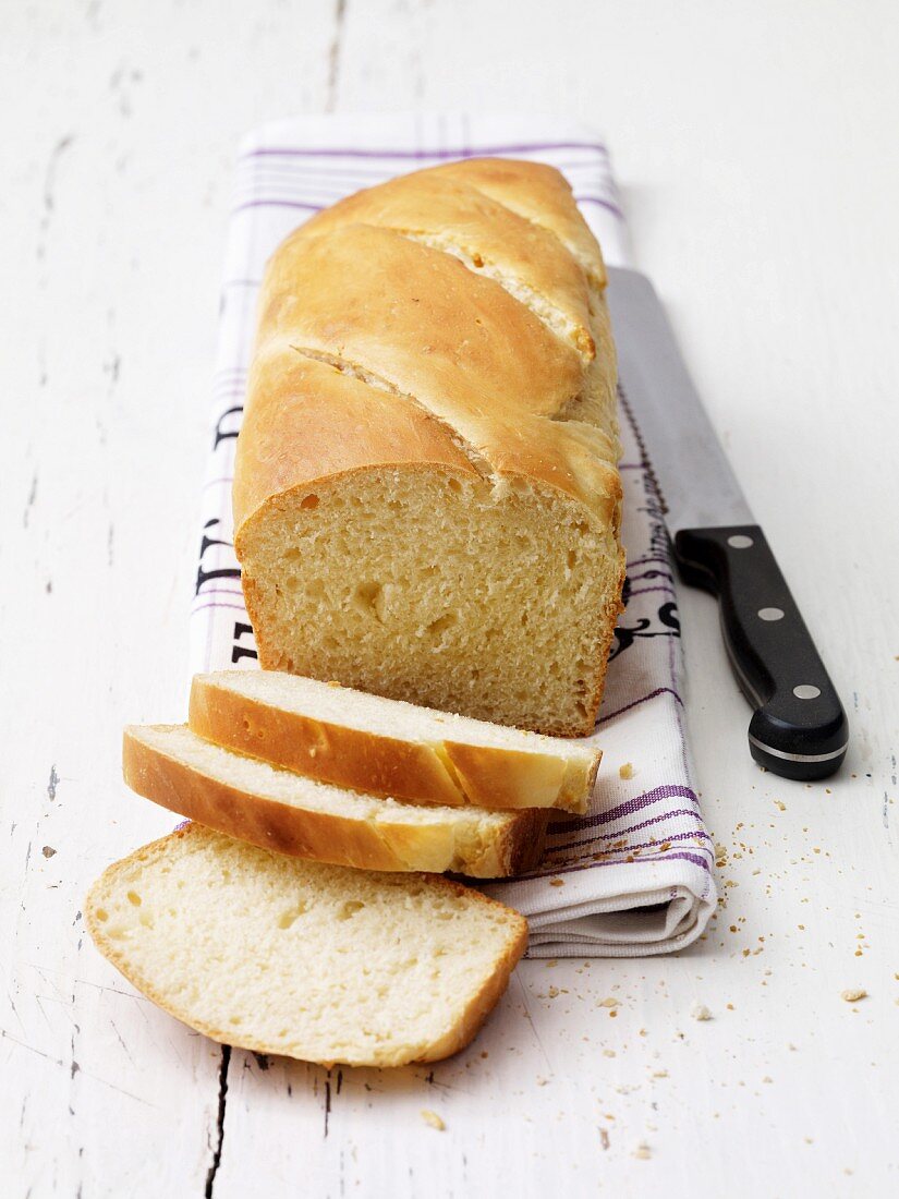 A loaf of sliced buttermilk bread