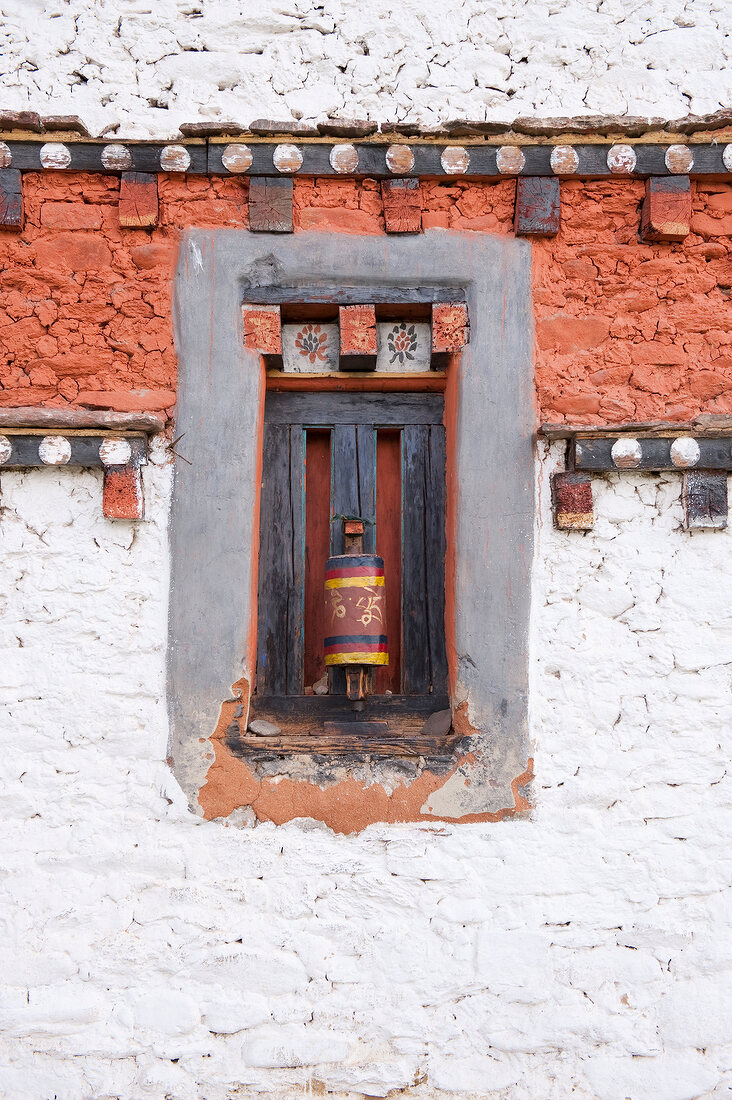 Prayer wheels at Jampey Lhakhang temple, Bhutan