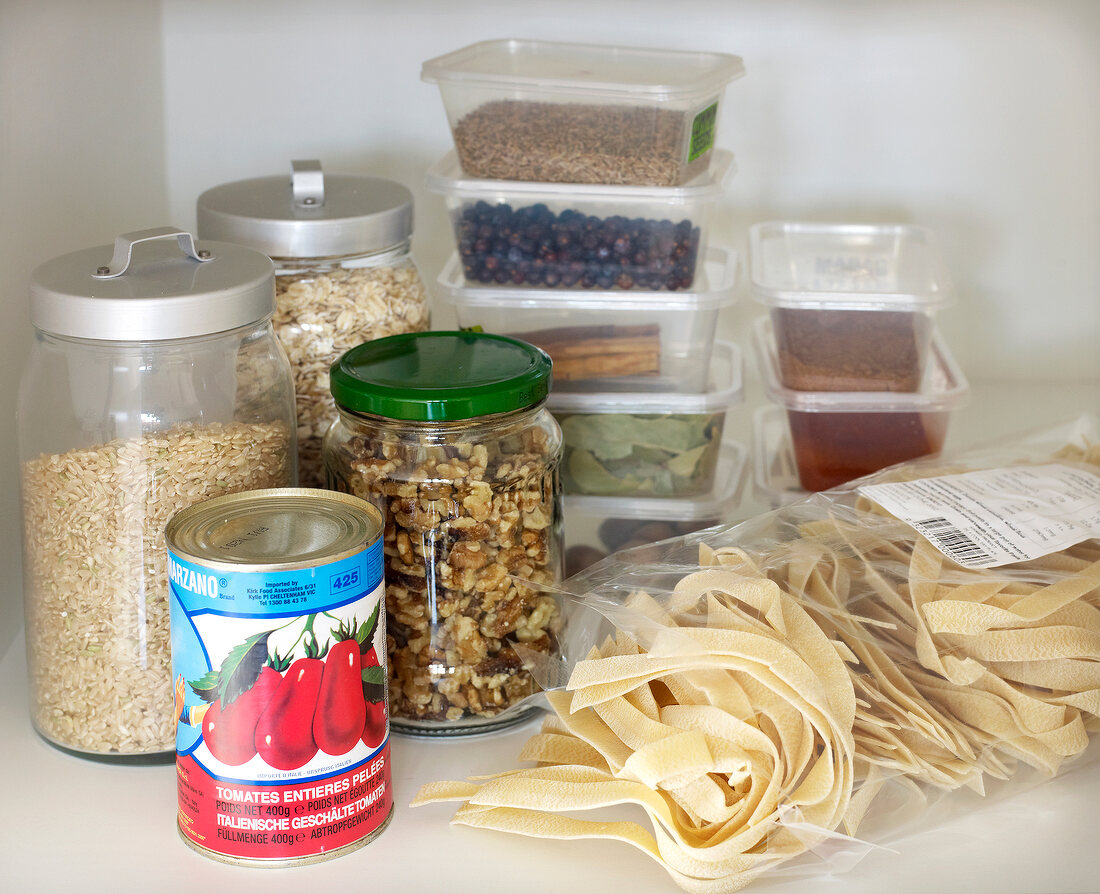 Various food stored in containers
