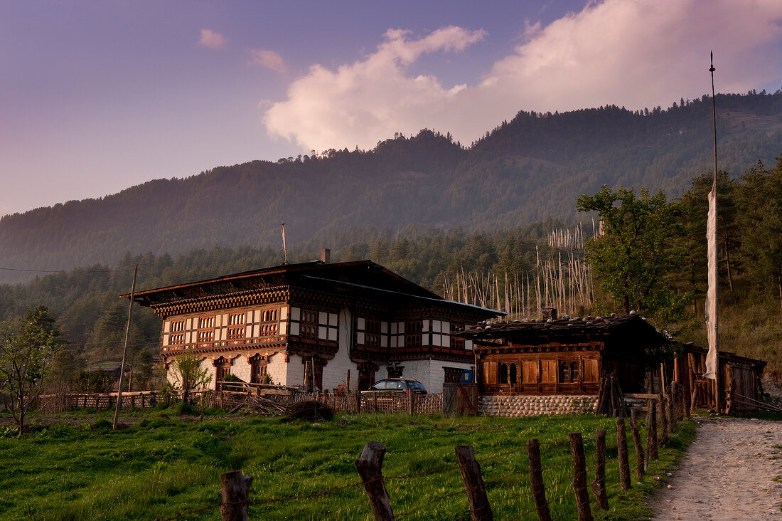 View of house in Bumthang, Bhutan