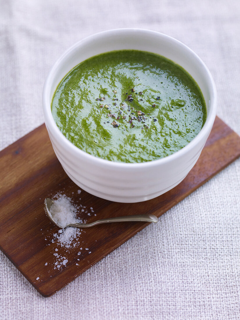Creamed spinach soup in bowl