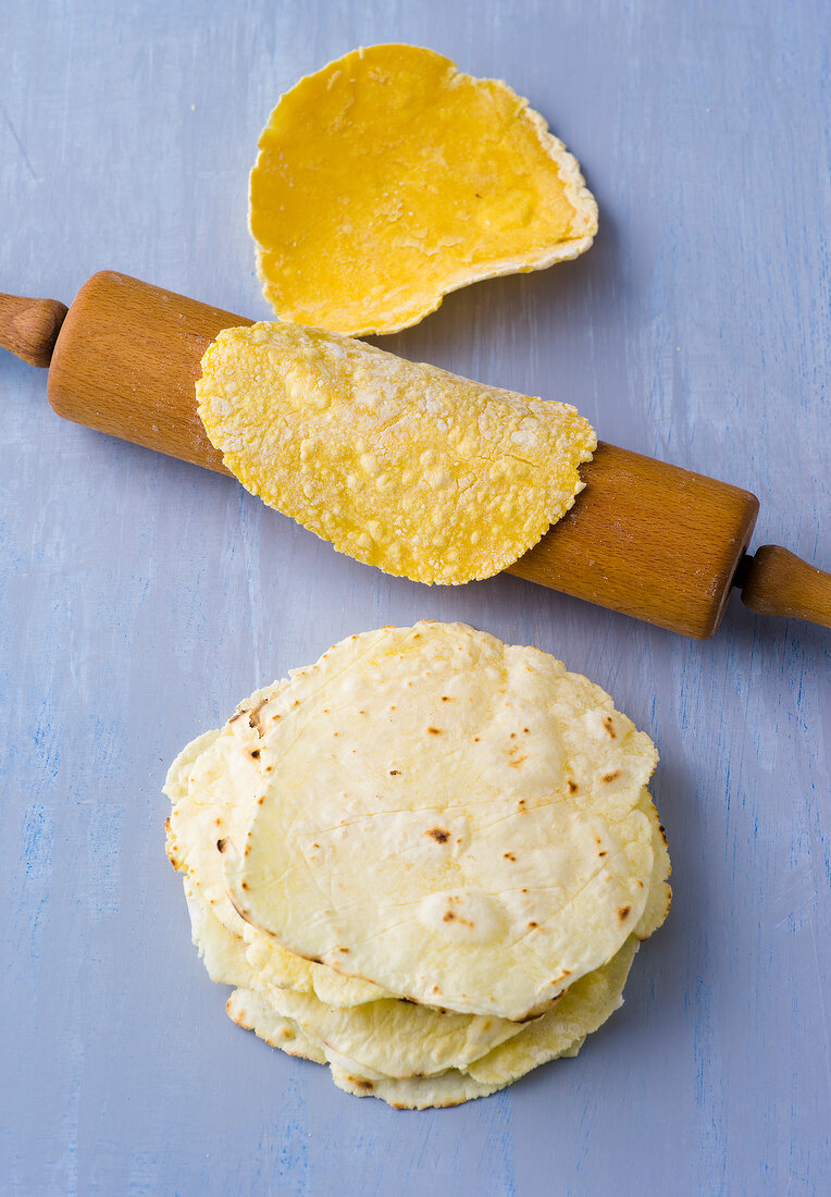 Close-up of corn tortillas and wraps
