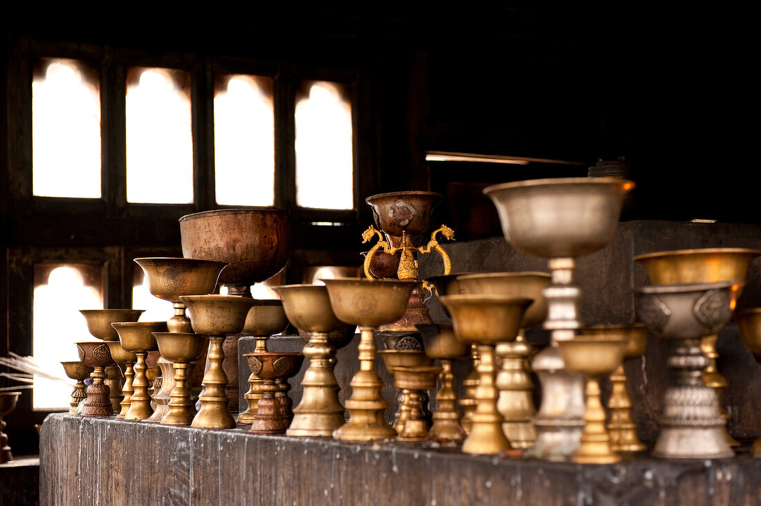Butter lamps in Tashigang, Bhutan