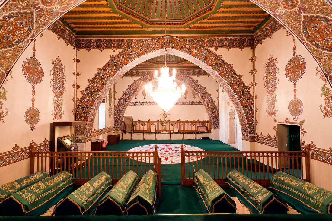Interior of Dervish Monastery with Sarcophagi, Cappadocia, Anatolia, Turkey